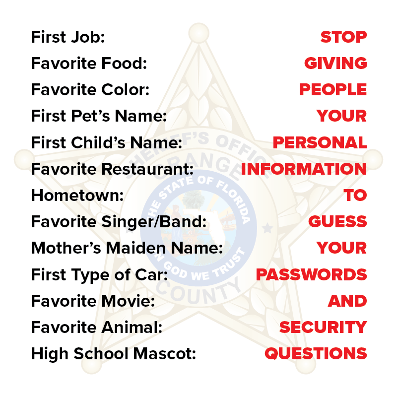 OrangeCoSheriff's tweet photo. Don't be fooled! #Scammers are always finding ways to try and get your personal information. These quizzes seem harmless, but you are providing criminals with valuable information to set you up for identity theft! Practice #onlinesafety! https://t.co/zLw9mWwGDM