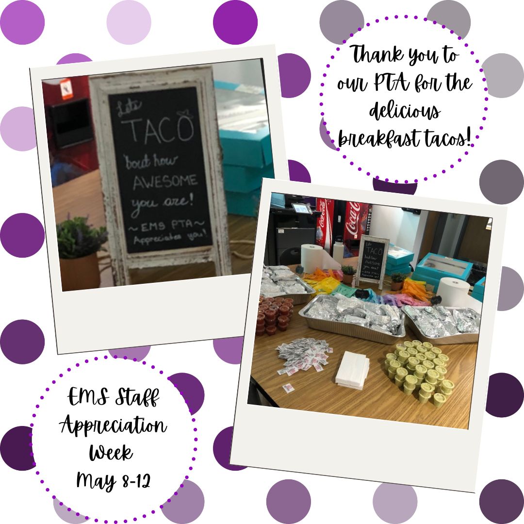 ELGINISD_EMS's tweet photo. Thank you again, EMS PTA, for treating our staff to delicious breakfast tacos! #StaffAppreciationWeek https://t.co/HjU8NSAQK3