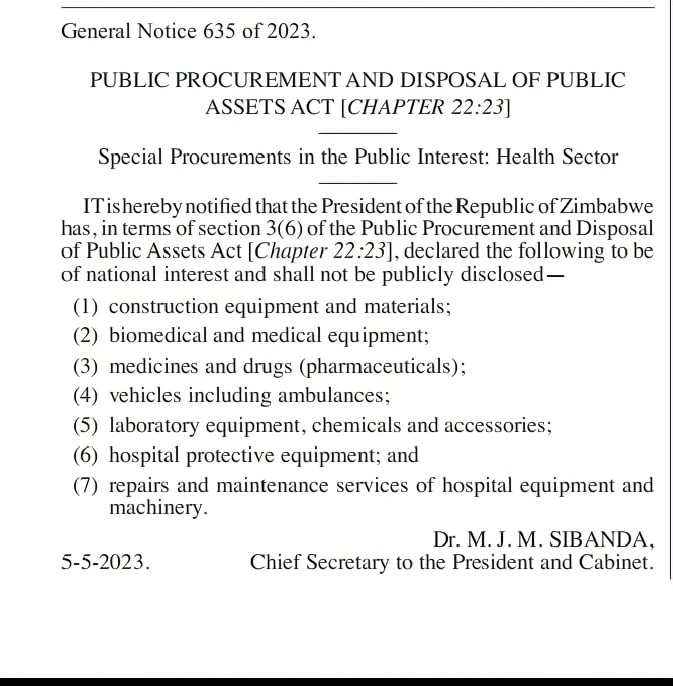 Crisis in Zimbabwe Coalition (@crisiscoalition) on Twitter photo This outrageously bizarre new regulation by the govt of Zimbabwe, declaring certain procurement items to be of national interest and not publicly disclosed, goes against the general principle of accountability by government and is unconstitutional.
<a href="/InfoMinZW/">Ministry of Information, Publicity & Broadcasting</a>
<a href="/MthuliNcube/">Prof. Mthuli Ncube</a> This outrageously bizarre new regulation by the govt of Zimbabwe, declaring certain procurement items to be of national interest and not publicly disclosed, goes against the general principle of accountability by government and is unconstitutional.
<a href="/InfoMinZW/">Ministry of Information, Publicity & Broadcasting</a>
<a href="/MthuliNcube/">Prof. Mthuli Ncube</a>