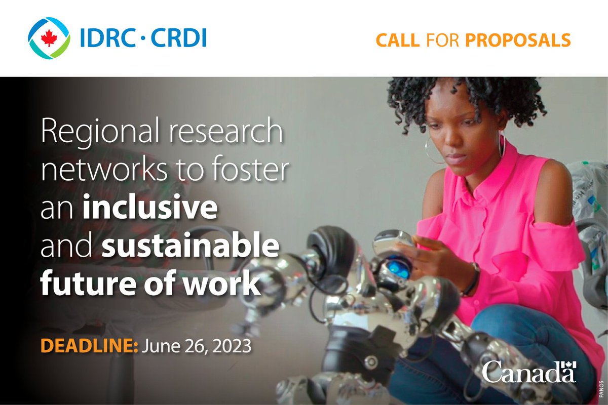 IDRC | CRDI (@idrc_crdi) on Twitter photo New funding call! We're seeking innovative and gender-responsive proposals aimed at solutions to key challenges in advancing skills, social protection, and decent work. Join us in shaping a sustainable and inclusive future of work.
Deadline is June 26.
<a href="/IDRC_ESARO/">IDRC in Eastern and Southern Africa</a>
<a href="/IDRC_LAC/">IDRC en ALC</a> New funding call! We're seeking innovative and gender-responsive proposals aimed at solutions to key challenges in advancing skills, social protection, and decent work. Join us in shaping a sustainable and inclusive future of work.
Deadline is June 26.
<a href="/IDRC_ESARO/">IDRC in Eastern and Southern Africa</a>
<a href="/IDRC_LAC/">IDRC en ALC</a>