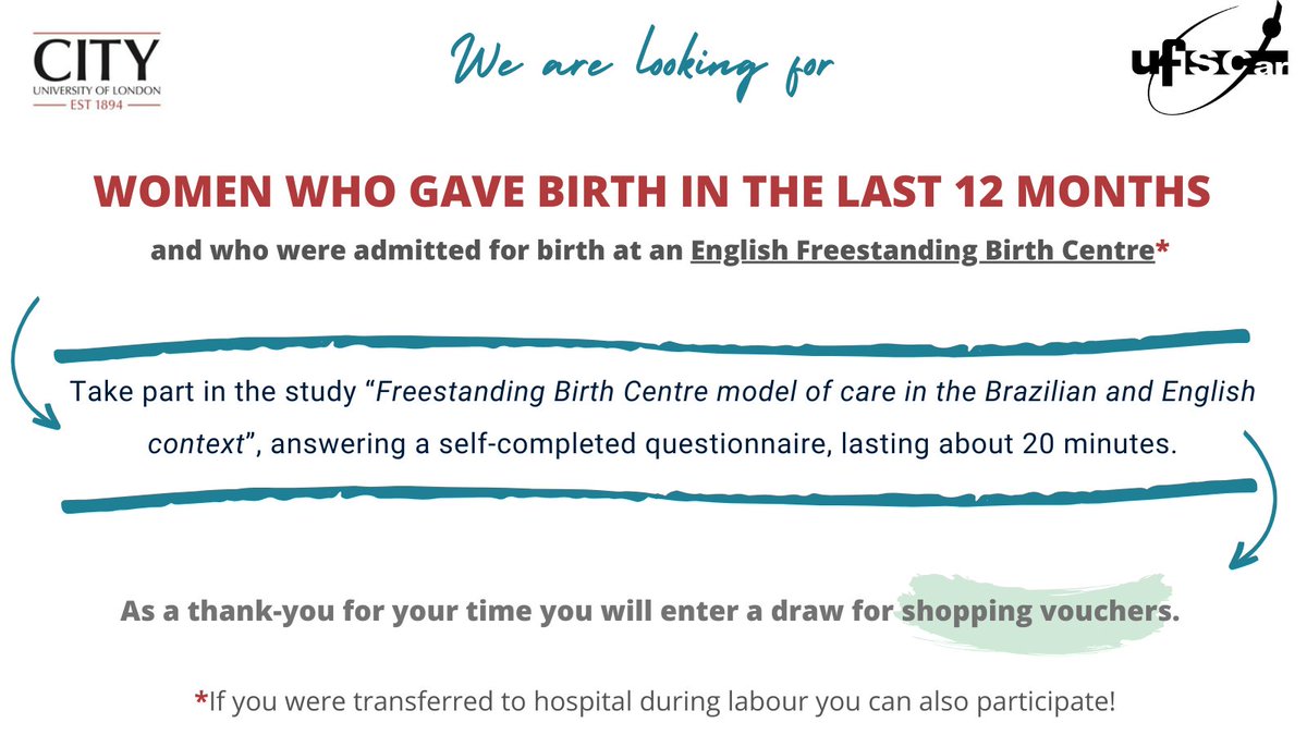 Cláudia de Azevedo (@claazevedo1) on Twitter photo Have you had a baby in a Freestanding Midwifery Unit (Birth Centre outside hospital) in England - or planned care there and transferred during labour?
To access the questionnaire, click: cityunilondon.eu.qualtrics.com/jfe/form/SV_3j………
Learn more about the study: cityuni-my.sharepoint.com/:w:/g/personal… Have you had a baby in a Freestanding Midwifery Unit (Birth Centre outside hospital) in England - or planned care there and transferred during labour?
To access the questionnaire, click: cityunilondon.eu.qualtrics.com/jfe/form/SV_3j………
Learn more about the study: cityuni-my.sharepoint.com/:w:/g/personal…