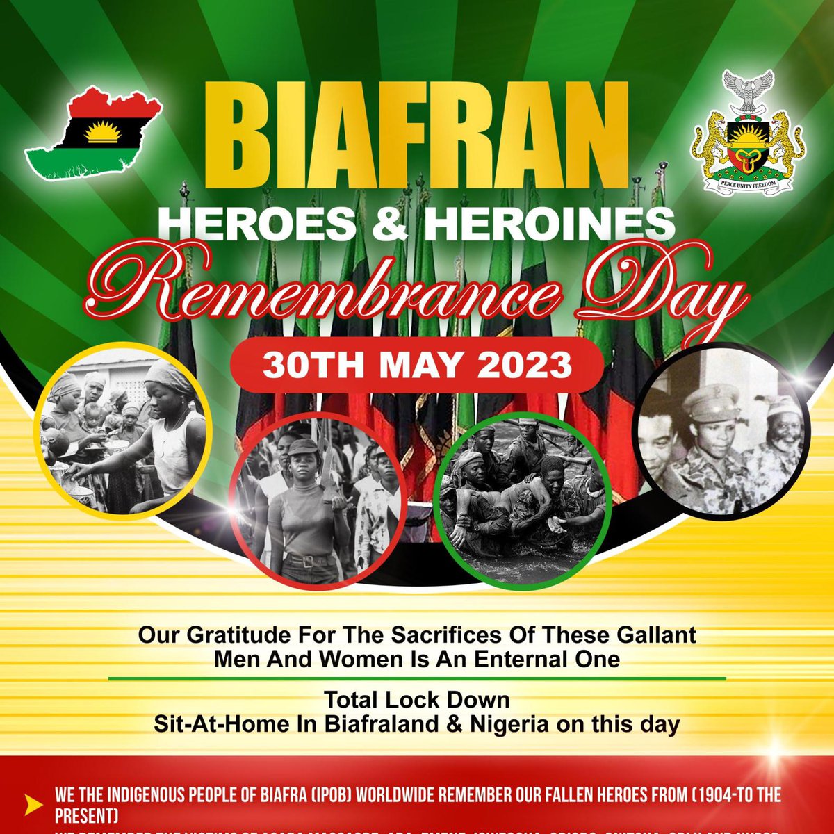 realChibuChuks's tweet photo. #Biafra Heroes and Heroines Day celebration commemorates the #Bravery of a people condemned to #Death by a supposed compatriots and the world community. Come May 11, 2023, Mazi Nnamdi Kanu MUST be released as ordered by court to kickstart the process of #Healing and #Forginess https://t.co/uHREdYZAOD