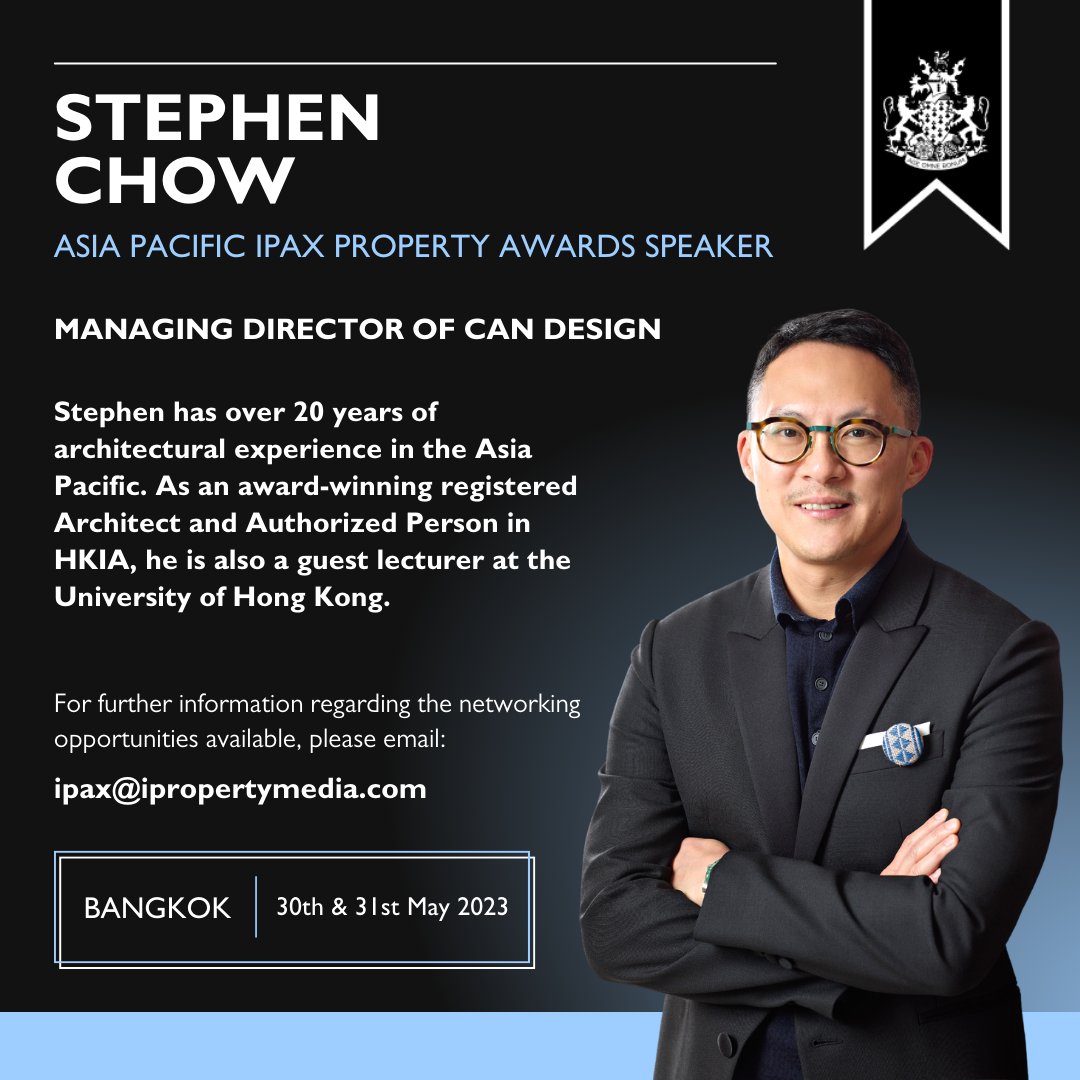 Property_Awards's tweet image. 🗣️ Introducing Stephen Chow, Managing Director of CAN Design with over 20 years of architectural experience in the Asia Pacific. 🌏

Don't miss his insights at The Asia Pacific Property Awards 2023 in Bangkok. Get your tickets here: bit.ly/IPAAP23 

#AsiaPacific | #IPAX