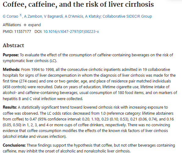 coffee massively decreases the risk of liver damage in this study, almost 90% in those drinking 4 cups a day

coffee protects against alcohol damage, increase glutathione, antioxidants and reduce fat accumulation in the liver

our livers are under attack today. drink up