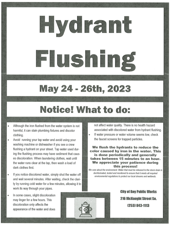 SouthPierceFire's tweet photo. Just a reminder to our citizens in the City of Roy. Flushing hydrants is important for not only drinking water, but for safe fire protection. https://t.co/QyNZOjFpXs