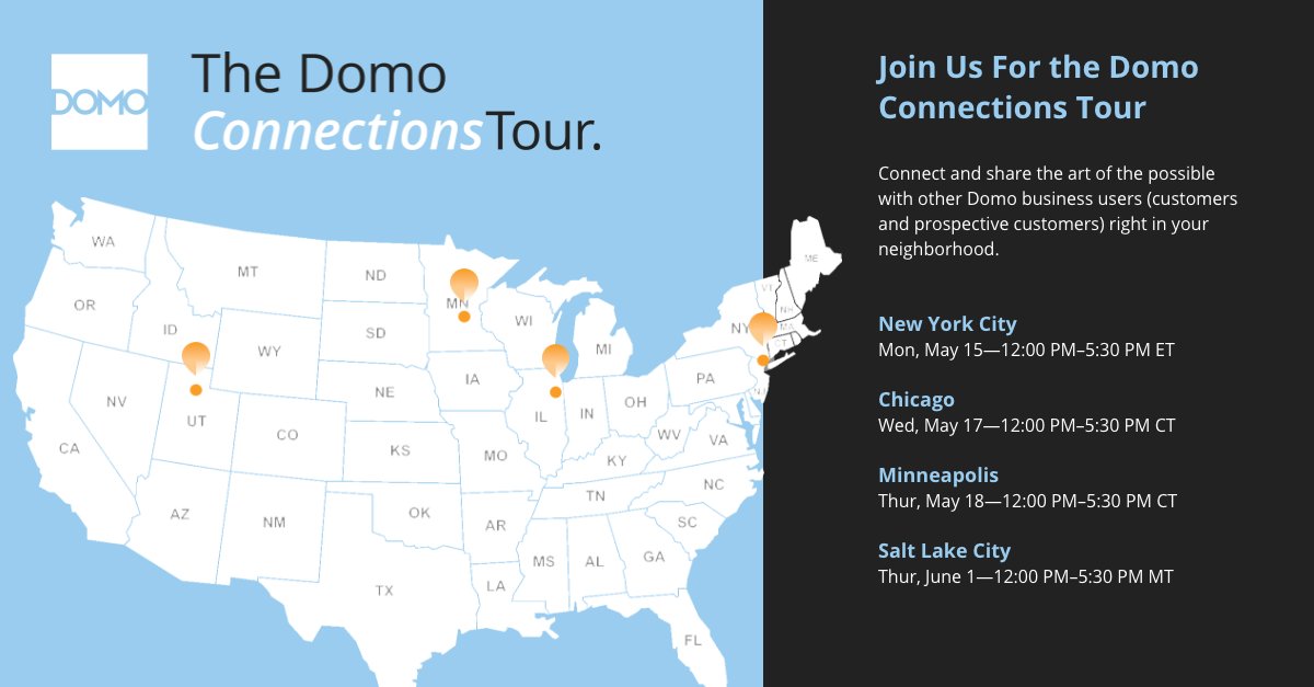 BK_ModernData's tweet photo. The Domo Connections Tour is coming to #NYC on Monday, May 15! Whether you’re a Domo user or don’t know much about Domo yet, come meet with product experts and see the power of #data in action. Register here: https://t.co/wEi9tpj4mZ

#events https://t.co/ITEhl23arO