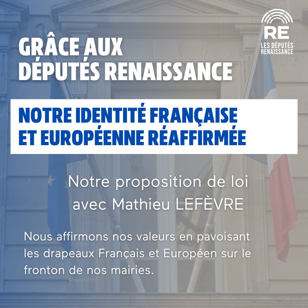 DeputesEnsemble's tweet photo. Face aux extrêmes de tous bords, nous réaffirmons notre attachement à notre identité française et européenne. 

Avec notre proposition de loi avec @MathieuMlefevre , nous pavoisons les drapeaux français et européen sur le fronton des mairies 🇫🇷🇪🇺 #PPLDrapeaux https://t.co/FbU23ZM9T6