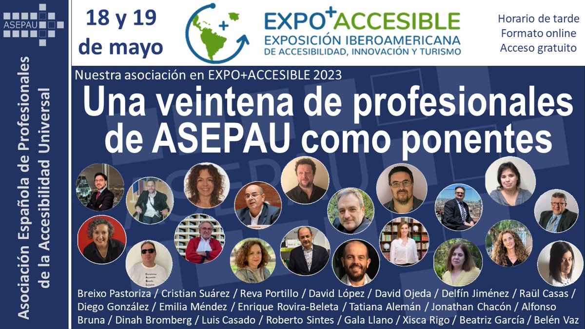 En esta segunda edición de Expo+Accesible, Asepau tiene un papel relevante no sólo a nivel insitucional sino por la participación de los muchos ponentes que están asociados. Sin duda será un evento de gran interés al que te estás invitado:
expoaccesible.vive4all.com