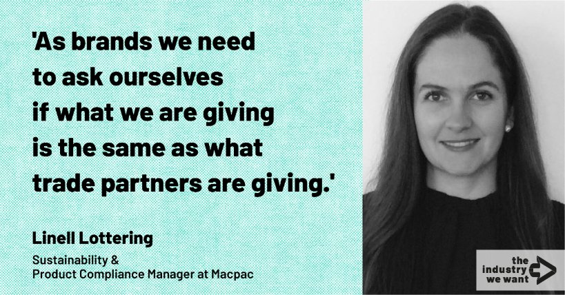IndustryWeWant's tweet image. In our recent conversation with the brand Macpac, Linell Lotterig highlighted that stakeholder collaboration can contribute to rebalancing power relations &amp;amp; driving systemic change across the sector. Stay tuned to learn more about her insights on responsible #purchasingpractices!
