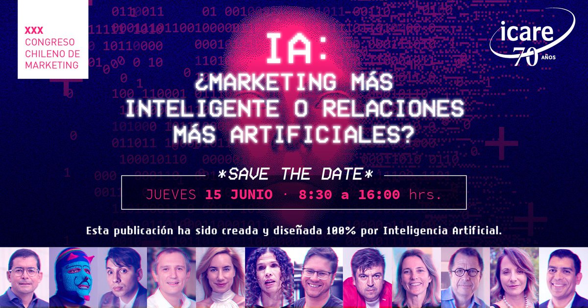 icare_chile's tweet photo. Save the Date🔹¡El encuentro de marketing más importante de Chile ya tiene fecha! Te esperamos el 15 de junio en el XXX Congreso Chileno de Marketing "IA: ¿Marketing más inteligente o relaciones más artificiales?", organizado por #ICARE.

🔗 +info: https://t.co/4b4LfGzvfW https://t.co/T0y2gjhvD6