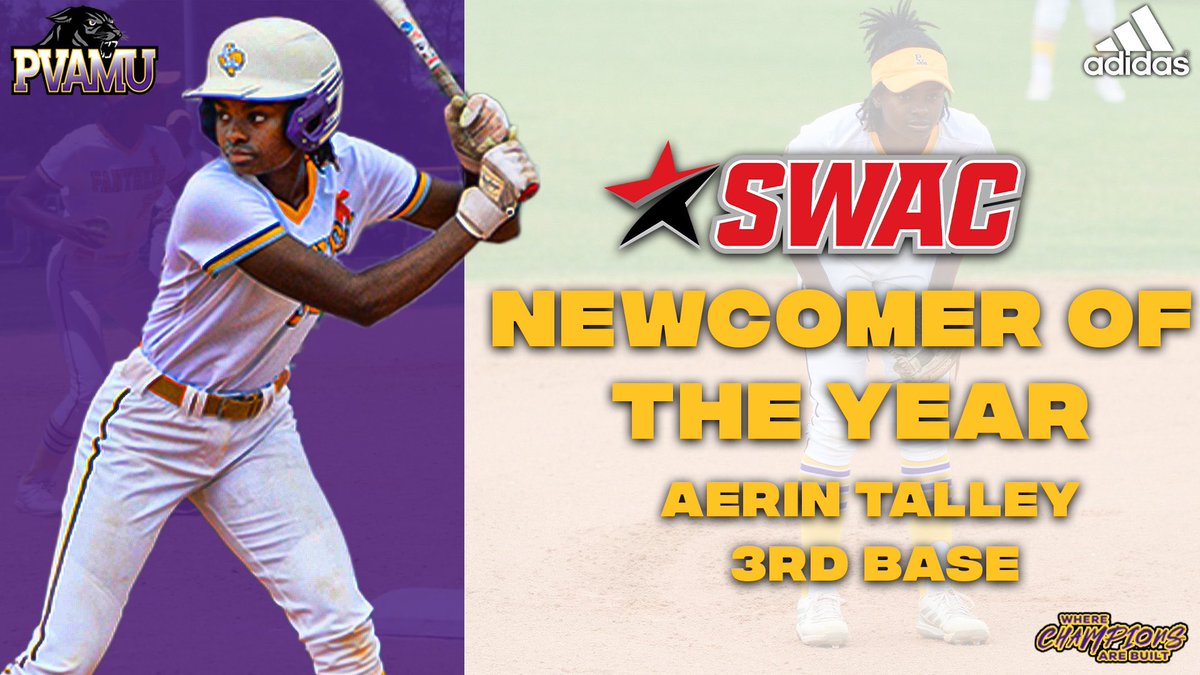 2023 SWAC Accolades ✨

Congratulations ladies 💜💛

#PVAMU #SWAC #NCAASoftball #PlayForCaidence 🧡