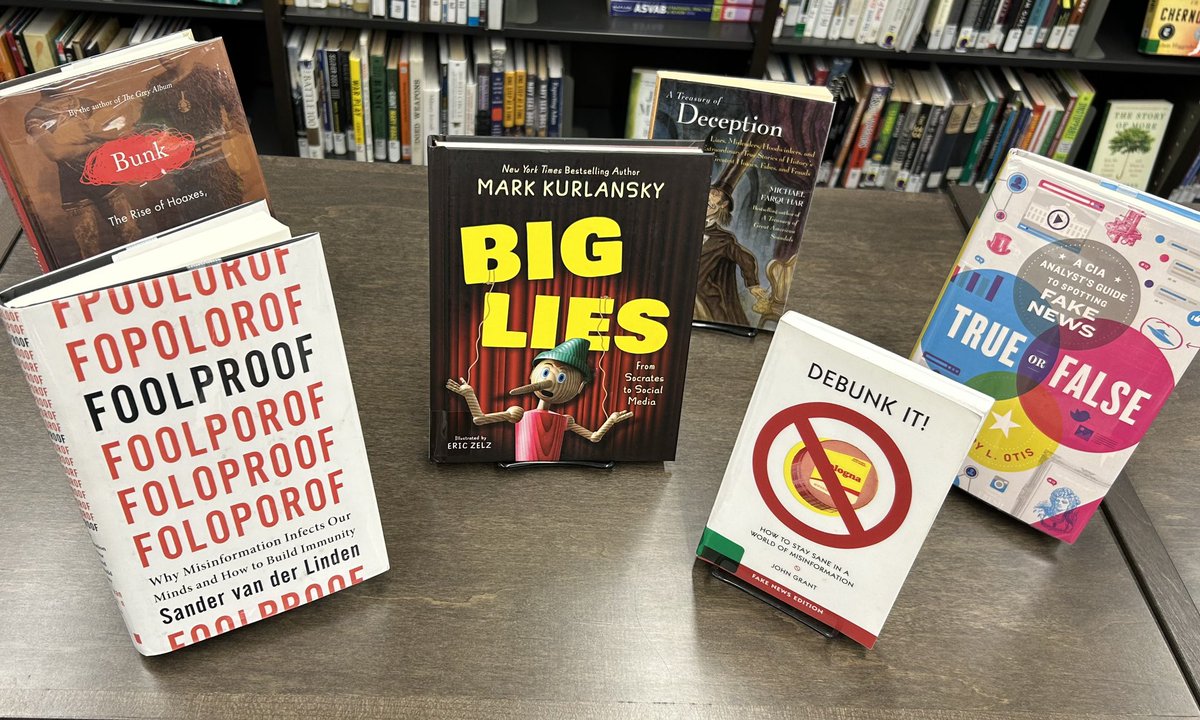 library_jhs's tweet photo. Are you confident you can tell the difference between truth and propaganda, disinformation, or satire? You may be surprised. These books will help you learn how to recognize trustworthy sources. #jeffreads https://t.co/auptTV6QDn