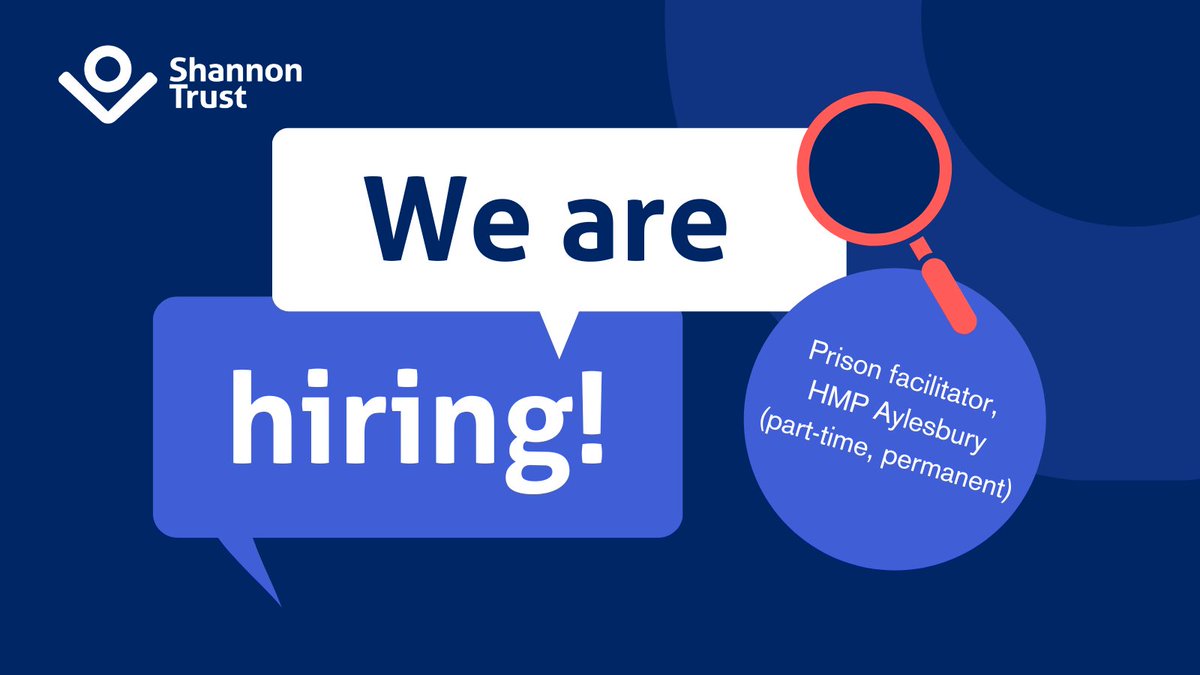 We’re looking for a part-time prison facilitator to join us at <a href="/HMPAylesbury/">HMPAylesbury</a>. Your responsibility will be to make sure more people in the prison get the opportunity to learn to read and improve their maths.

Closing: Monday 22 May, 5pm

Find out more: shannontrust.livevacancies.co.uk/#/job/details/…
