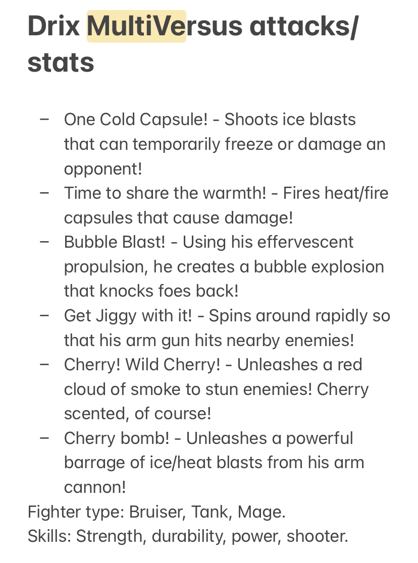 TheAisBarks's tweet photo. Updated my stat ideas for the #OsmosisJones crew for @multiversus! More posts a’comin’.
@Tony_Huynh, whatcha think? 🔬💊
#OzzyAndDrix #Multiversus #Gaming #CharacterRequests https://t.co/G3LnkV6n5Y