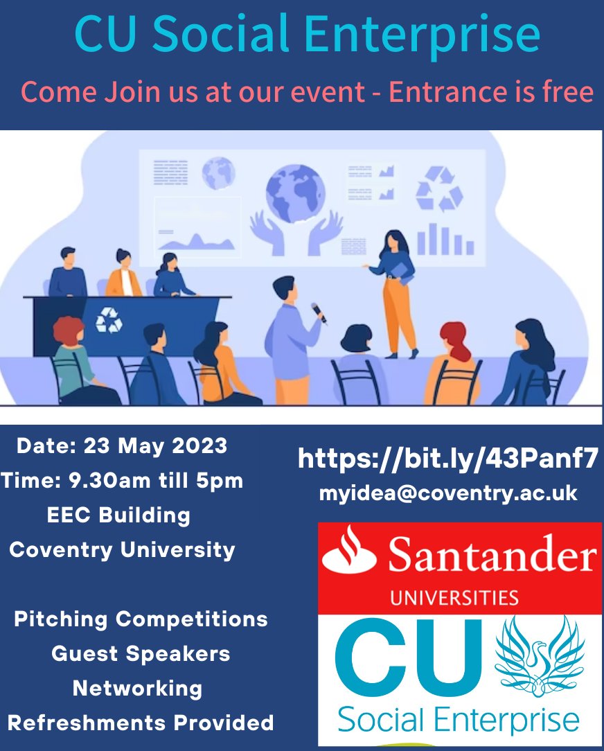 CUSELAUNCH's tweet image. Hey, Come join us at our SME Pitching Challenge on 23 May 2023 @ 9.30am. See innovative minds battle it out for a share of £25,000. See you there! Details below.

#coventryuniversitysocialenterprise #ethicalsolutions #cuse #ideation #coventryuniversity