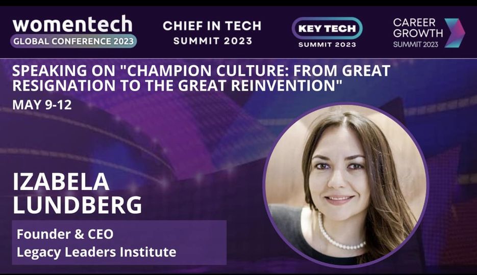 So proud of our international client, Izabela Lundberg  Today at 1:20 pm she is delivering her signature keynote presentation.  Over 172 countries participating.  For WomenTech Global Conference 2023.  Over 1 million viewers worldwide.  Contact me for bookings.  <a href="/IzabelaLundberg/">Izabela Lundberg</a>