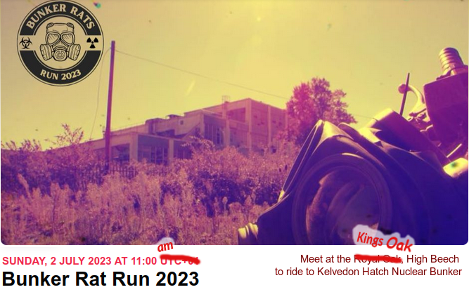 RatBikeZone's tweet photo. Bunker Rat Run 2 July 2023! come and visit the world famous #SecretNuclearBunker https://t.co/FhmBQGAVfV