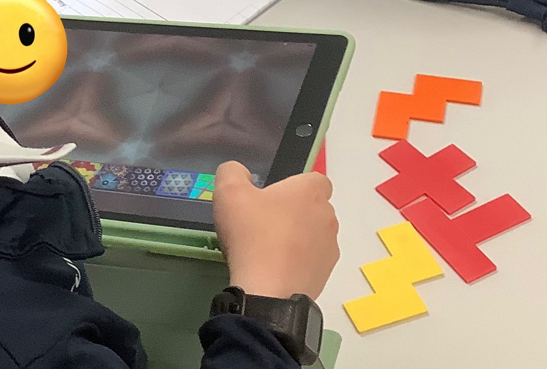 GreenFrog8's tweet photo. Year 1 students loved using #photobooth to create patterns using the kaleidoscope function. They will be using these in their AR scenes next week. Learnt this on one of  the workshops by @lyndsdive85  #KeyStage1computing https://t.co/C1fZn7pupa