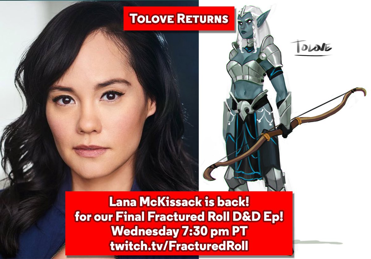 It’s our FINAL session of our 3-year campaign, tomorrow night!
And Tolove <a href="/LanaMcKissack/">Lana McKissack</a> is returning to help us defeat (🤞🏻) the Queen Dragon Tiamat! 🐲
Come watch live, Wed at 10:30 pm ET / 7:30 pm PT 💪🏻
Twitch.tv/fracturedroll  👀
#dnd #dungeonsanddragons #ttrpg