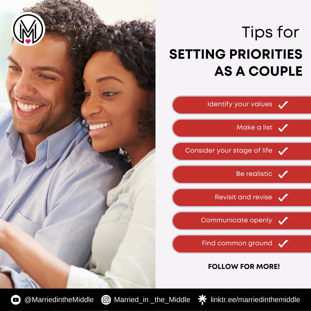 RodJWIlkinson's tweet photo. By setting priorities as a married couple, you can create a shared sense of purpose and work together towards achieving your goals. Remember to be patient and understanding with each other as you navigate this process and be willing to revisit and revise your priorities as ne ... https://t.co/OKaJA3EIty