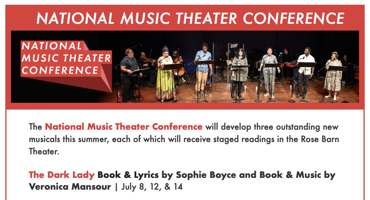 Beside myself with excitement because THE DARK LADY (written with the incomparable Veronica Mansour) has been chosen as 1 of 3 musicals receiving a developmental workshop at the <a href="/ONeill_Center/">The O'Neill</a> National Musical Theatre Conference this Summer!

Feeling beyond honoured &amp; grateful.❤️