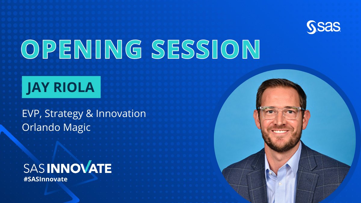 SASsoftwareNews's tweet photo. "SAS opened our eyes to a much bigger vision of how data analytics could help us drive business from the court to our fans," @jayriola, Executive VP of Innovation and Strategy for @OrlandoMagic 🏀 at #SASInnovate. "With the help of SAS, we have become increasingly data-driven." https://t.co/sQfpLwPhSh