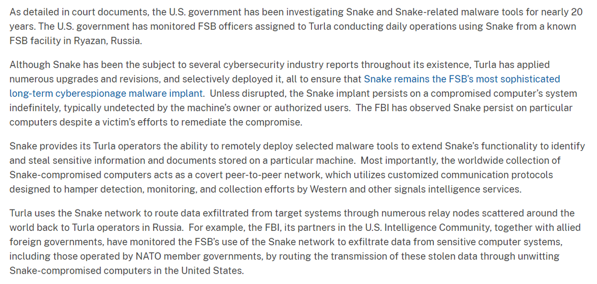 ericgeller's tweet photo. Big news: The U.S. has crippled one of Russia's most sophisticated pieces of cyber espionage malware, used worldwide for almost 20 yrs. https://t.co/ft0UPaHtut

Authorities remotely accessed hacked computers &amp; deployed a tool they built to trick the malware into crippling itself. https://t.co/4pcX6qdmzJ