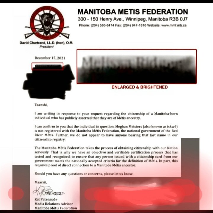 LADYALEXANDRIA's tweet photo. @malone_j71 @WampumMoon @MirandaMoranSK @SmartandSassy11 @EnverXStaline @RACESHIFTERS @notiskwe @ruffleyouover @TheRealPlex @JeremyK75912229 @WokeIndigenous @RussDiabo @CBCIndigenous @oggycane4lyfe @mikmaqmatters @NTVNewsNL @gleocbc @Seb_Malette @MBMetis_MMF @MetisNationON @iskwe @APTNNews @APTNInFocus @tipsforthestory @KimTallBear @jfkeeler @DarrylLeroux @VeldonCoburn The 2022 letter is Allegedly ADDRESSED to then host of @APTNInFocus #MelissaRidgen. It CAME FROM MEDIA RELATIONS ADVISOR of #ManitobaMetisFederation the 2023 letter is from MMF Lead Registrar, could you explain @willgoodon #WillGoodon #Metis WHAT IS TRUE? https://t.co/rRRC4e68db