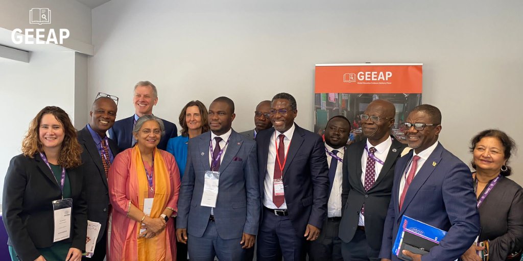 GEEAP_'s tweet photo. Big smiles today with the Ghanaian delegation at #EWF2023! They stressed the importance of data to inform education, the need to engage the community to keep children at school + the importance of training school leaders to improve teaching abilities.📊📙#GEEAP #evidence https://t.co/S906eQ12rB