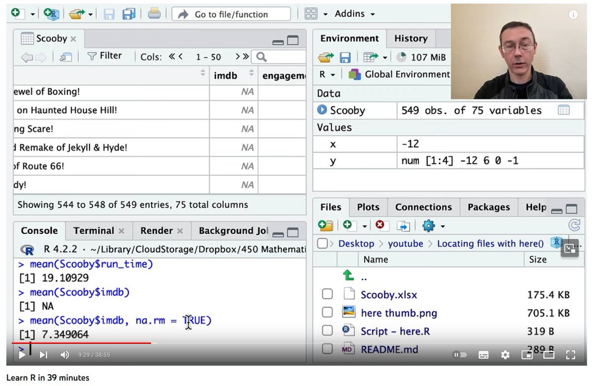 Hi #EconTwitter! 📊

Do you want to learn about coding in 𝐑, but short on time? ⏰

Here's a fantastic video by Andrew Gard, teaching you (almost) everything in just 𝟑𝟗 𝐦𝐢𝐧𝐮𝐭𝐞𝐬! 

Check it out here: youtube.com/watch?v=yZ0bV2… 🎥

Enjoy and happy coding! 💻😄

#Rstats