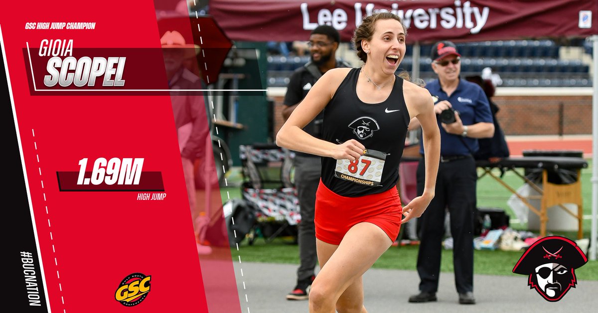 RT THE <a href="/GulfSouth/">Gulf South Conference</a> Champion!  Gioia brings the GSC High Jump 🥇 home to Memphis with a RECORD 1.69m jump (5-06.5)
#BUCNation