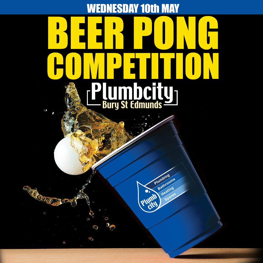 Plumbcity's tweet photo. Plumbcity Bury St Edmunds are having a fun beer pong competition tomorrow! Come along and try your luck! Prizes to win on the day. Ask staff for details. #Plumbing #Heating #Bathrooms https://t.co/mvnhjieJHd