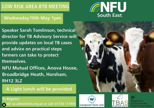 TBAS Technical Director will be speaking at the NFU Mutual Offices, Horsham on Wednesday 10th May. Sarah will cover an in-depth discussion on TB updates, biosecurity measures to help protect your farm and how the TB Advisory Service can help you reduce your risk of a TB breakdown