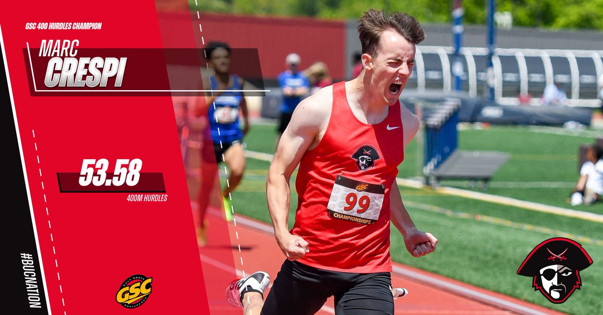 RT THE <a href="/GulfSouth/">Gulf South Conference</a> Champion! Marc wins the 🥇 in the 400m hurdles. #BUCNation