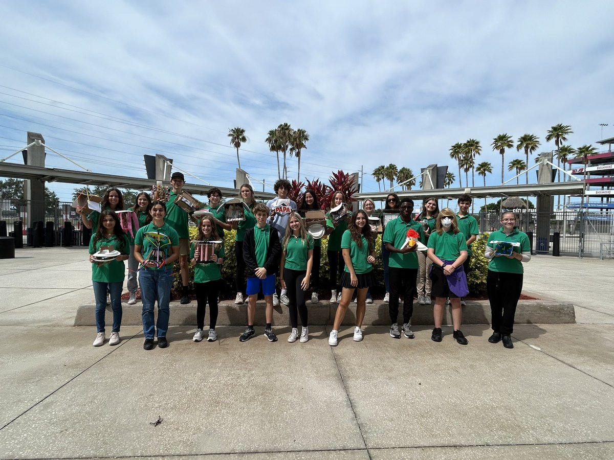 CorbettPrep's tweet photo. At the top of the stairs at Raymond James Stadium to see if eighth graders can build structures to protect an egg from the fall! #corbettprep #eggdrop https://t.co/fqcPmRnRGC