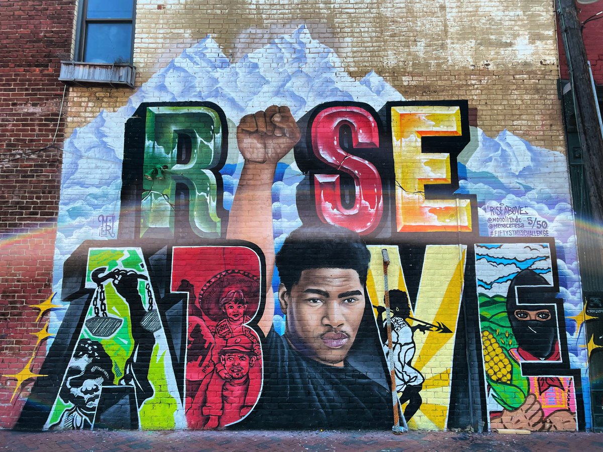 The traveling artist couple <a href="/menaceresa/">Menace Two & Resa Piece</a> created “Rise Above” at 422 W. Broad St.—a stunning mural that now faces potential removal by Richmond’s Commission of Architectural Review. The mural is a reflection of solidarity &amp; a tribute to the activists that paved the way for us all.