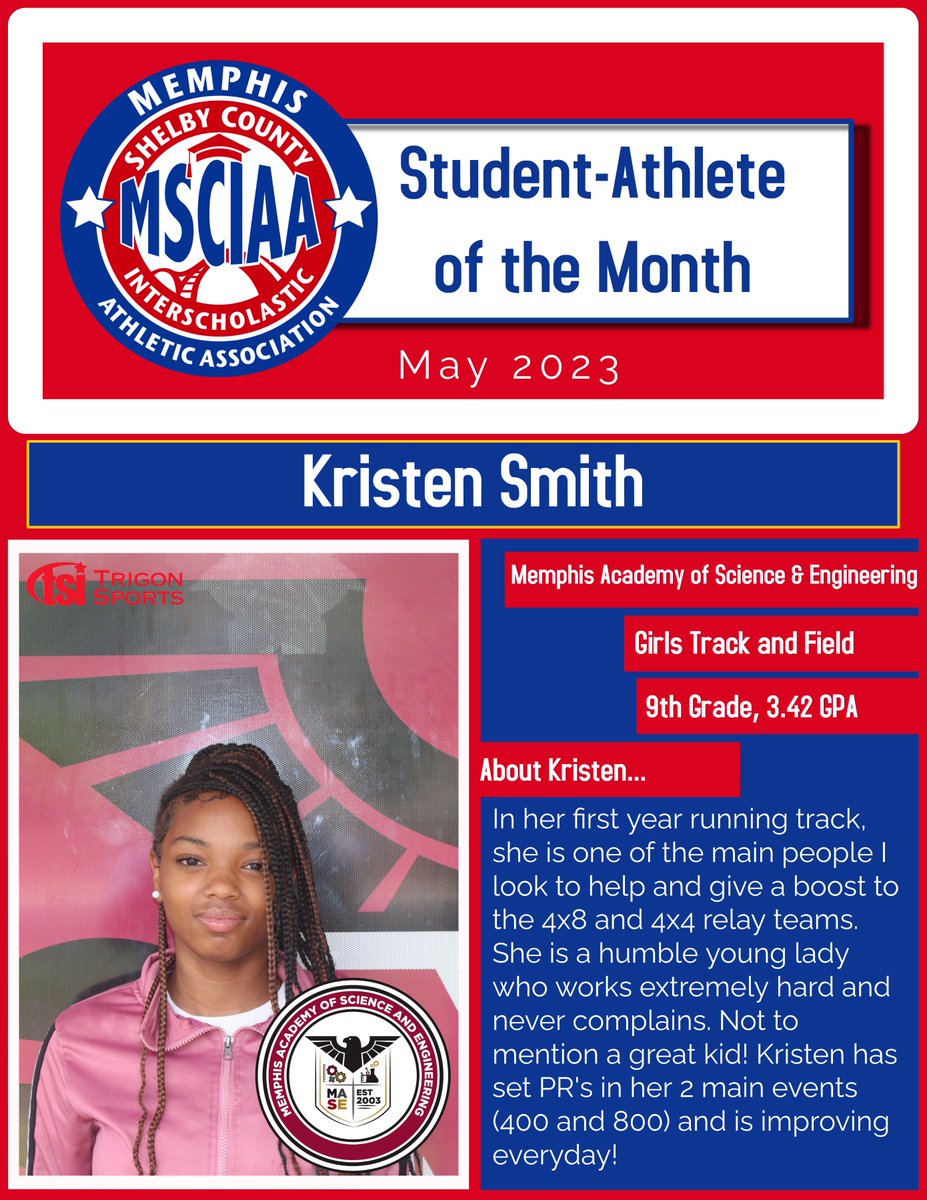 Congratulations Rashad Dockery <a href="/WhiteStationMS/">WhiteStationMS</a> and Kristen Smith <a href="/mase_athletics/">MasePhoenixAthletics</a>, May Student-Athletes of the Month! Thank you to our sponsor <a href="/TrigonSports/">Trigon Sports</a>.