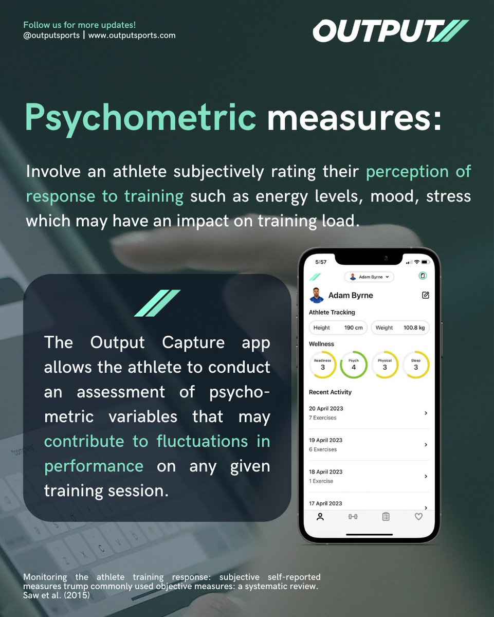 OutputSports's tweet photo. Output can help athletes and coaches to assess psychometric measures through our intuitive readiness assessment survey and gain insight into neuromuscular fatigue with a non-invasive test such as a CMJ. #OutputSports #Readiness #Wellness https://t.co/qDlPYV284Y
