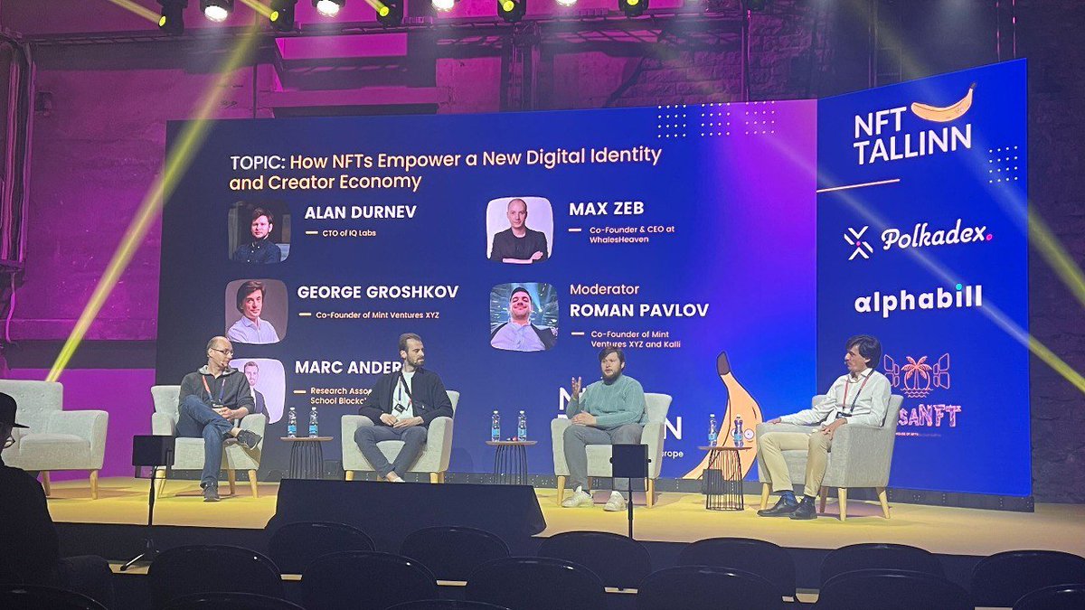 GM from @NFTTallinn 🖖🇪🇪

📸 Captured from a panel discussion earlier today with our CTO <a href="/alanduwyx/">Alan During</a> on How NFTs Empower a New Digital Identity and Creator Economy?👾

🎤 Alan had the opportunity to speak alongside: Max Zab the CEO of <a href="/WhalesHeaven/">WhalesHeaven | P2P non-custodial DEX swaps</a>, the co-founders of