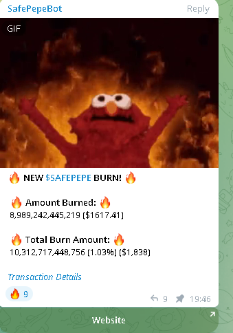SafePepeBNB's tweet photo. 1% #SAFEPEPE has been burned forever. Supply Shock soon? https://t.co/fPWbtP3AEF
