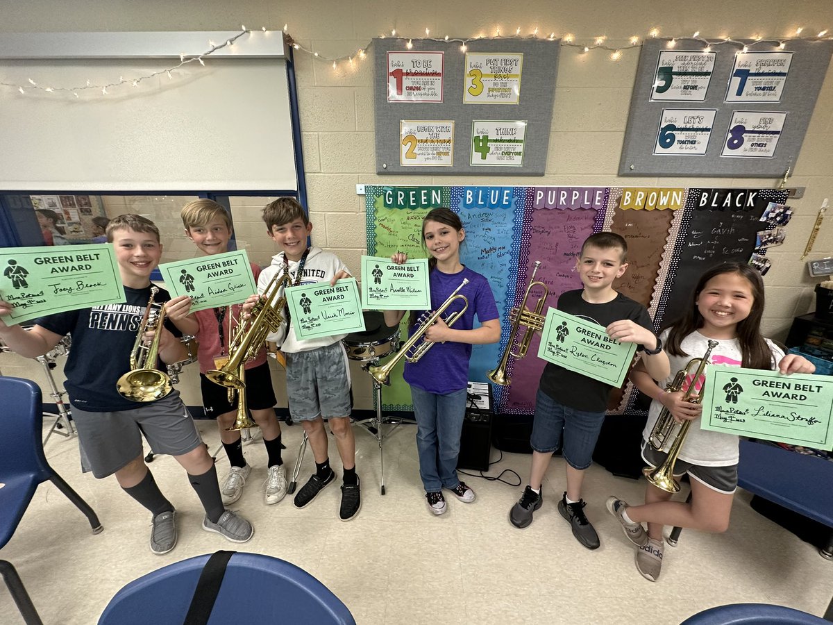 Coming off of a concert right into their green belts! The hard work keeps on payin off over here in music land 🙌🏼🎶 #committoexcellence #bandkarate