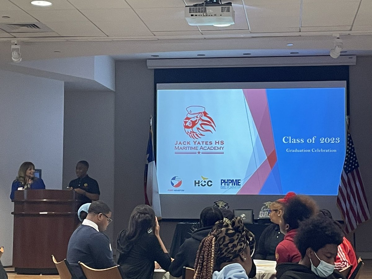 HISDCTE's tweet photo. @WeAreHCCS celebrating @JackYatesHigh Maritime Academy graduation  class of 2023 🎓  @Port_Houston #CareerOpportunities #maritime #PHPME @HoustonISD @HISD2College https://t.co/gaqR1aKop9