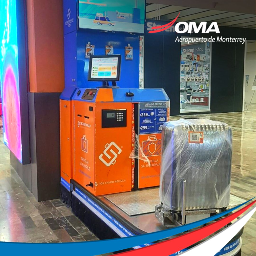 AeropuertoDeMTY's tweet photo. ¡Protege tu maleta con #SecureWrap! 📍Encuéntralo en el Ambulatorio de nuestras Terminales, frente a los mostradores de documentación del #AeropuertodeMTY 🧳✈️ https://t.co/IOL6S9fzV3