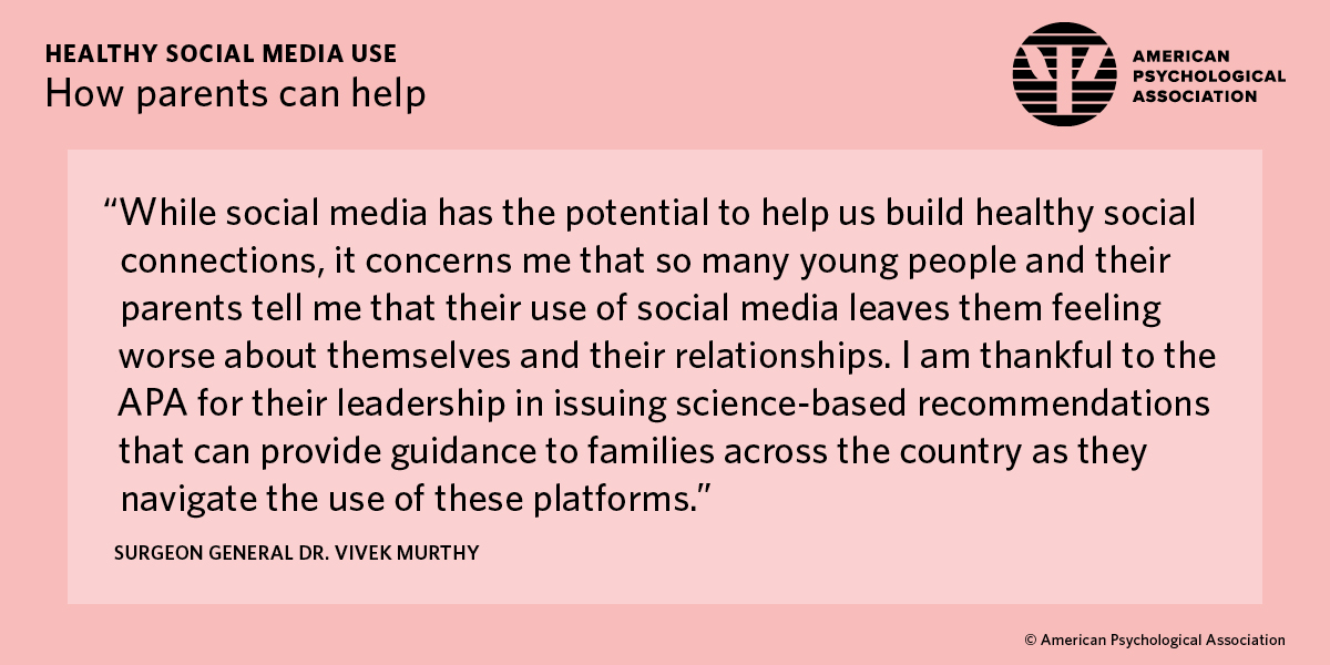 Thank you <a href="/Surgeon_General/">U.S. Surgeon General</a> for highlighting the importance of healthy social connection for adolescents! #Connect2Heal

Read our new science-based recommendations for keeping teens #SafeOnSocial: on.apa.org/41j2NHm