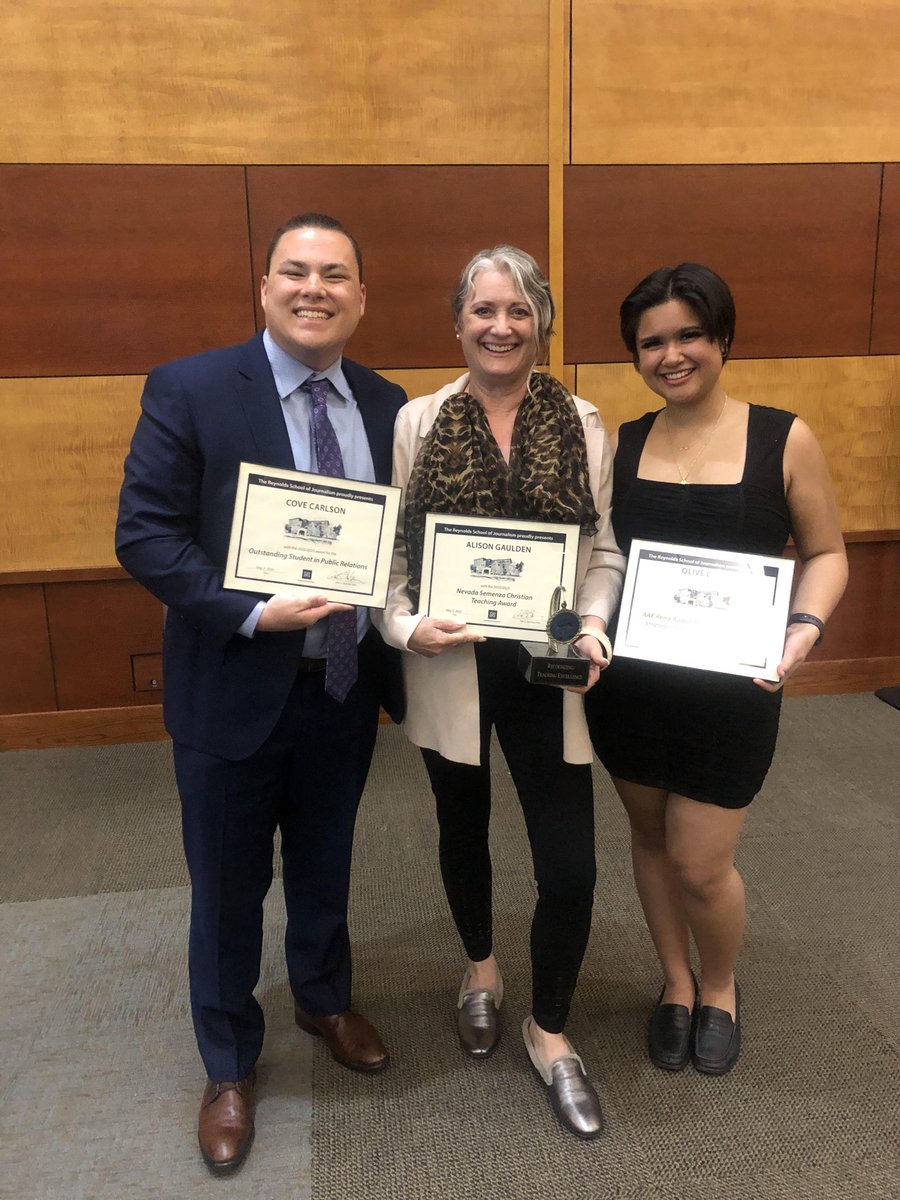 3 PRSSA members received Savitt Awards from <a href="/RSJNevada/">The Reynolds School</a> last week:

👏🏼 Cove Carlson-Outstanding Student in PR
👏🏼 Jaime Gonzalez-Lerude 1st Amendment Award
👏🏼 Olive Giner-AAF Reno Outstanding Student in Strat Comms

Kudos to Alison Gaulden, APR, Fellow PRSA, on her recognition!