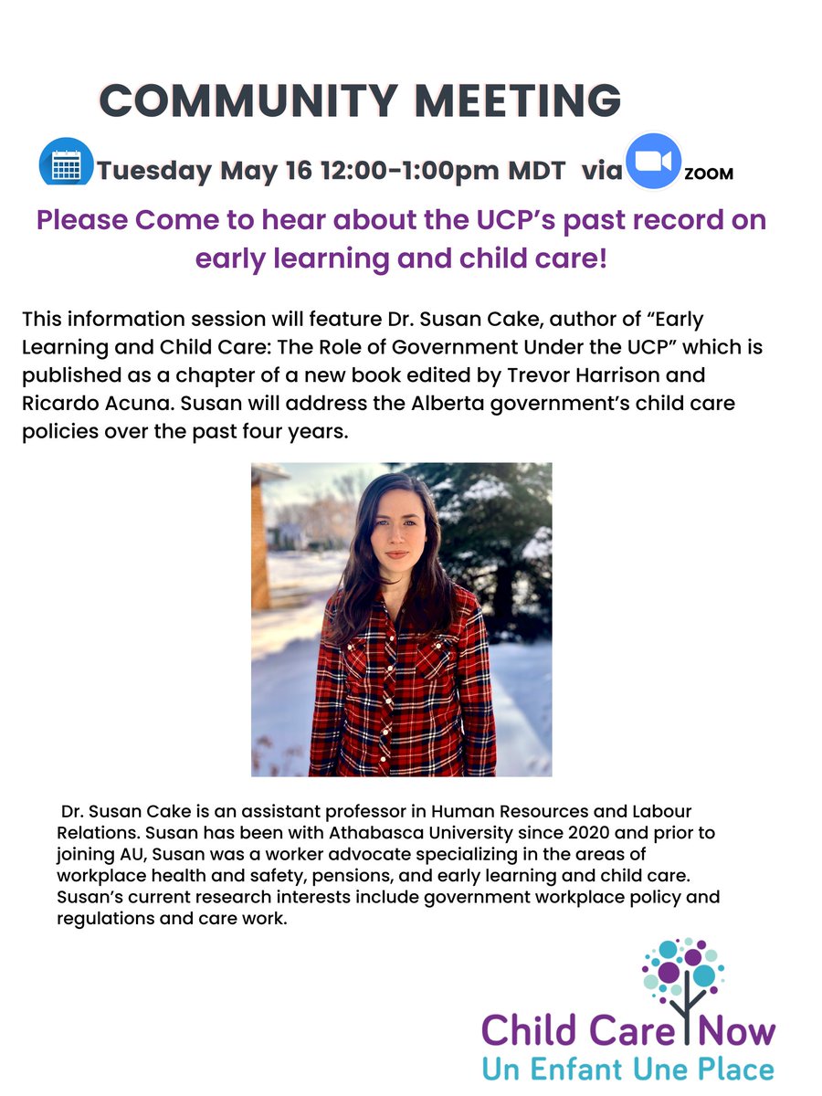 You are invited to join our upcoming virtual meeting to find out about the UCP’s past record on early learning and child care.
                    Tuesday, May 16
              12:00 pm to 1:00 pm MDT
For meeting registration, click the link below:   tinyurl.com/342cf249