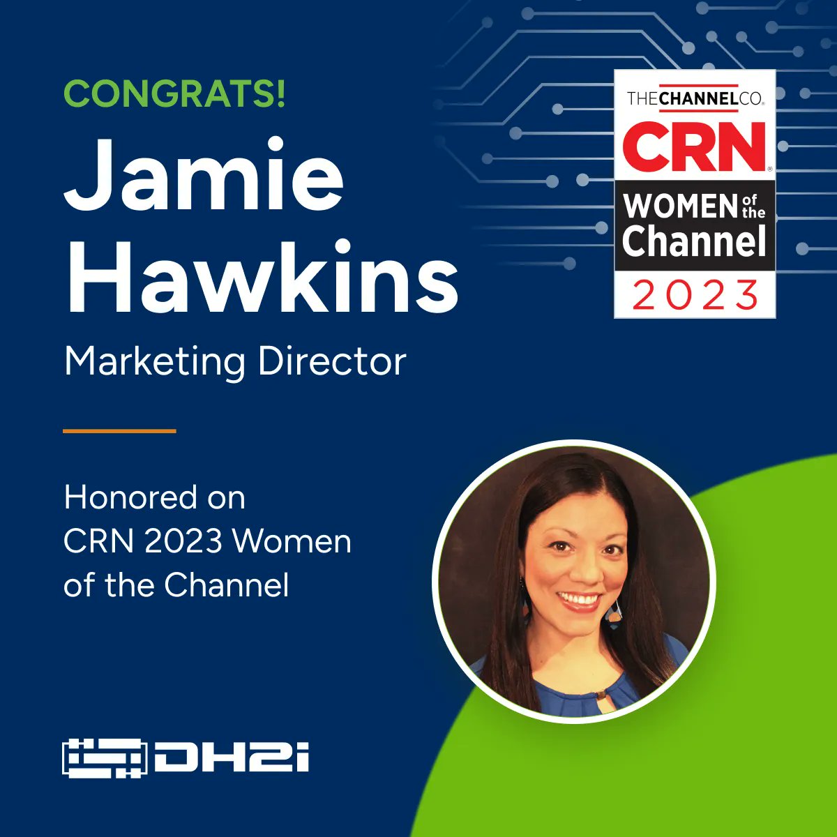 DH2i's tweet photo. We'd like to congratulate our Marketing Director, Jamie Hawkins, for being recognized as a #CRN Women of the Channel honeree. #channelmarketing #DH2i
https://t.co/aseG6nyuDN https://t.co/WYH3iawNpf