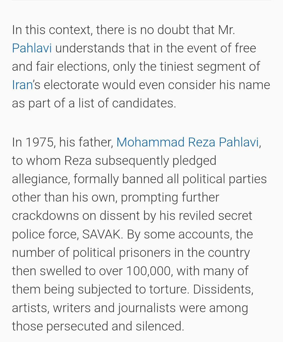 Diiyar1993's tweet photo. واشنگتن تایمز رضا پهلوی رو کاملا قهوه‌ای کرده و گفته دولتهای غربی نباید فریب دروغهای او را بخورند و او مدافع ایران دموکراتیک نیست و رویه‌ی پدر دیکتاتور و بی‌رحمش را ادامه خواهد داد.
همچنین به این نکته اشاره شده که در اسرائیل او را ولیعهد تبعیدی خوانده‌اند و او اعتراضی نکرده :) https://t.co/oDJ1HN906V