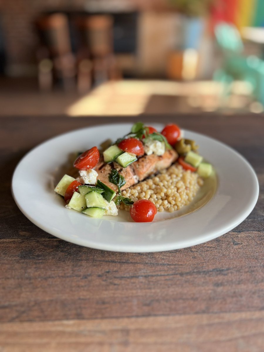 New grilled salmon w/Puerto Rican mojo marinated veggies & couscous 😋 #yum #bostoneats #dorchester #bostonfoodies #dinner #blendboston