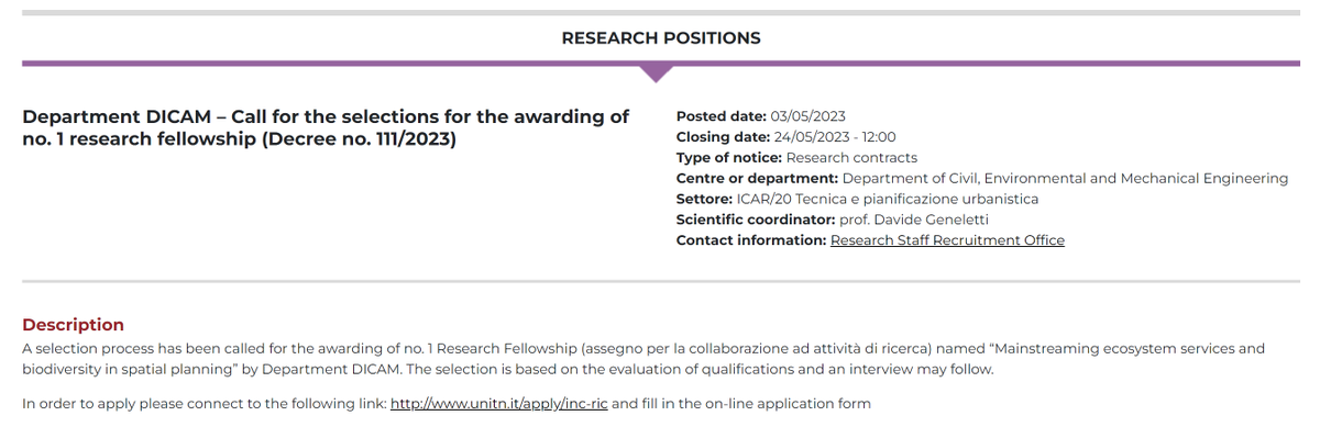 DavideGeneletti's tweet photo. #Postdoc opportunity working on #nature based solutions and #ecosystem services for sustainable spatial planning
@UniTrento
https://t.co/kkwCq5WK02 https://t.co/C04SC8dSPM